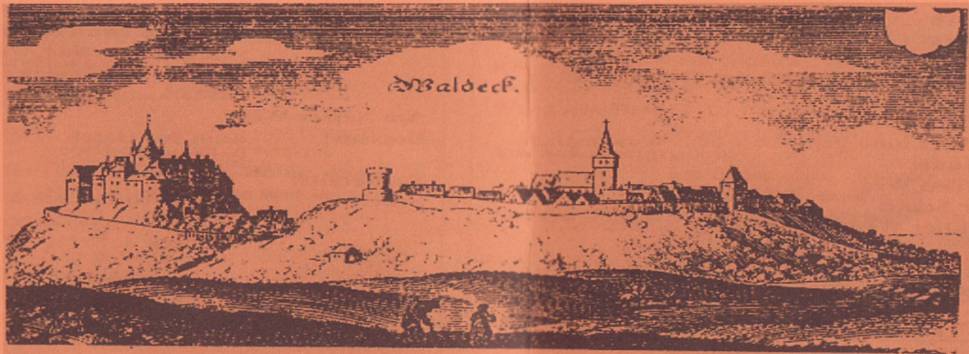 Historischer Kupferstich Stadt Waldeck und Schloss Waldeck